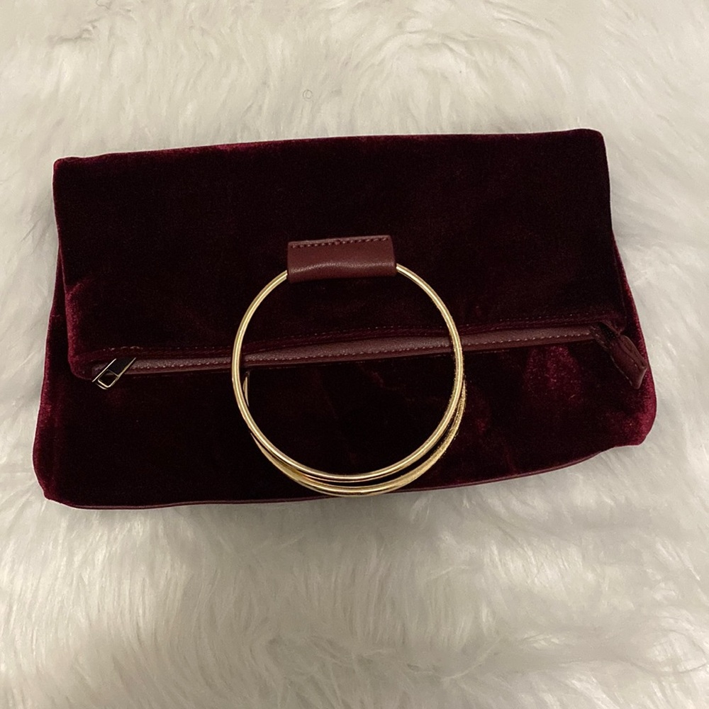 Sole Society Foldover Velvet Clutch- Maroon Colored